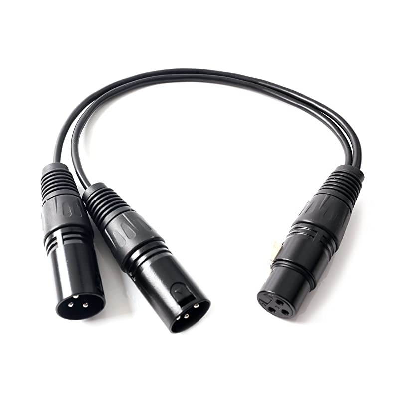 XLR Splitter Female to 2 Male Cable, XLR Female to Dual XLR Male Balanced Patch Y Cable, 3 PIN XLR Jack to 2 XLR Plugs Adaptor Cord - 1 Feet 2 Pack