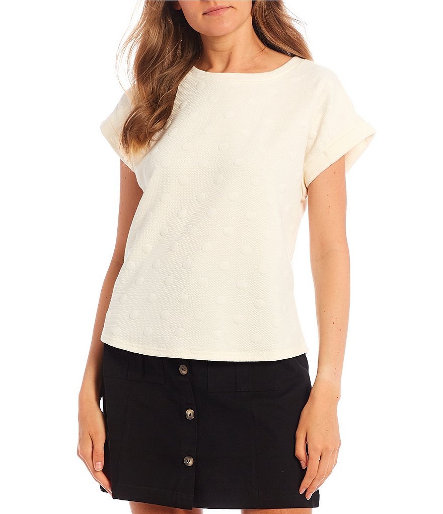 Blu Pepper Dot Button Back Short Sleeve Top