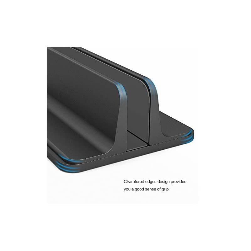 Vertical Laptop Stand Holder,  Desktop Aluminum MacBook Stand with Adjustable Dock Size, Fits All MacBook, Surface, Chromebook and Gaming Laptops (Up to 17.3 inches), Black