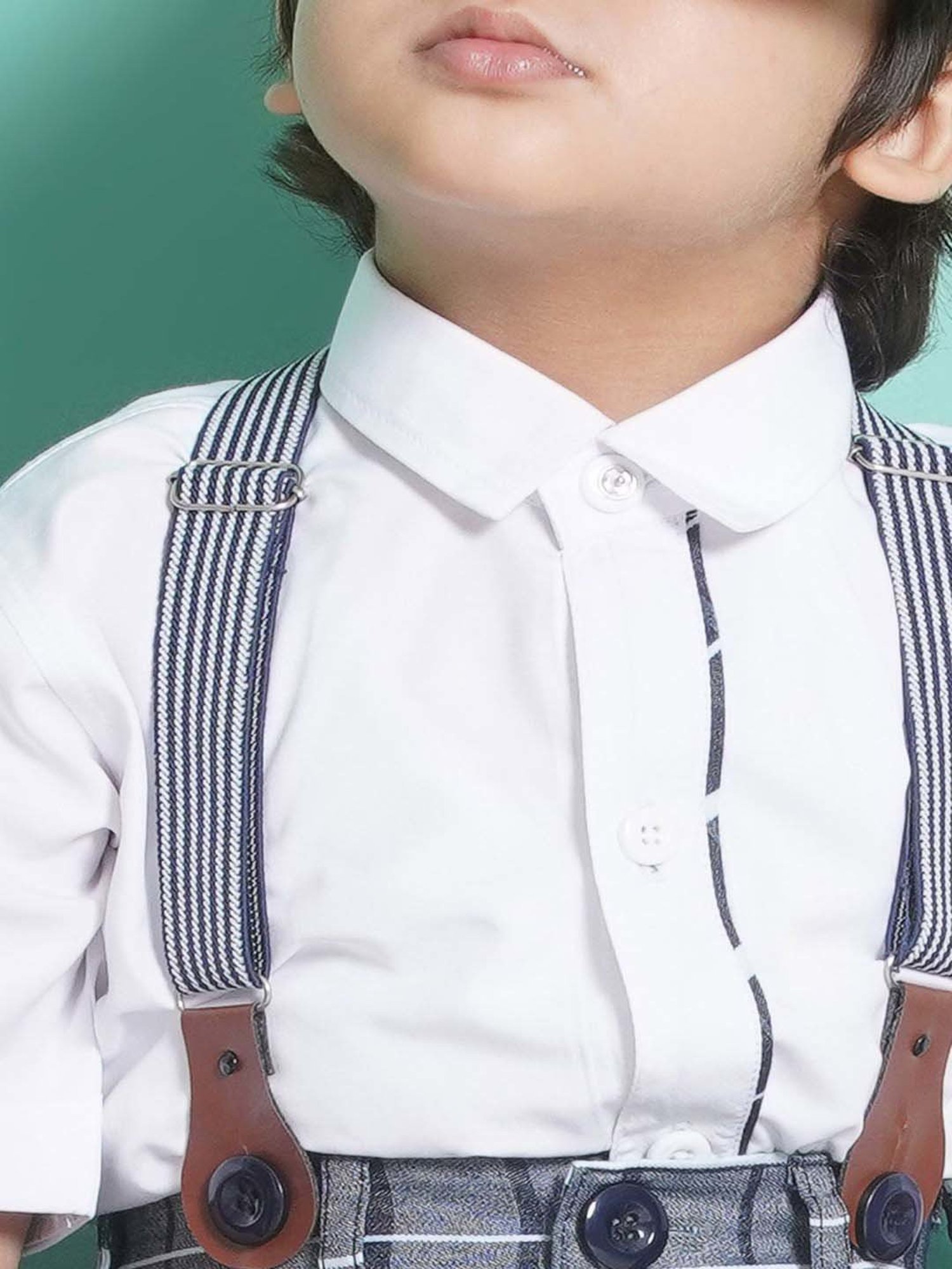 AJ Dezines Kids White & Blue Chequered Shirt Set