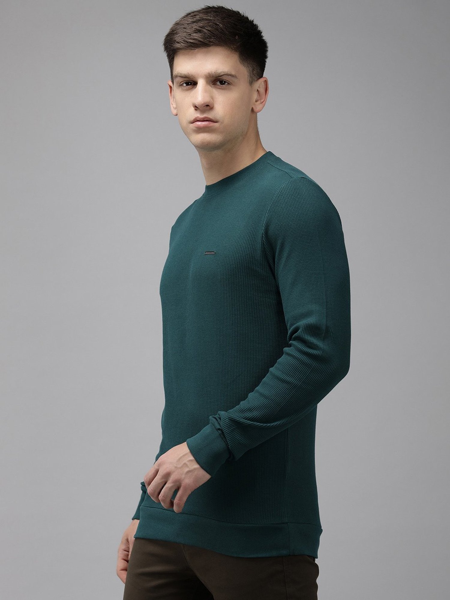 The Bear House Teal Slim Fit Cotton Crew T-Shirt