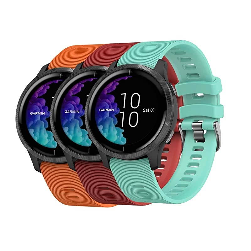 Garmin Venu GPS Smartwatch with AMOLED Display and Included  3 Straps Bundle (Black/Gold, Berry/Pink/White)