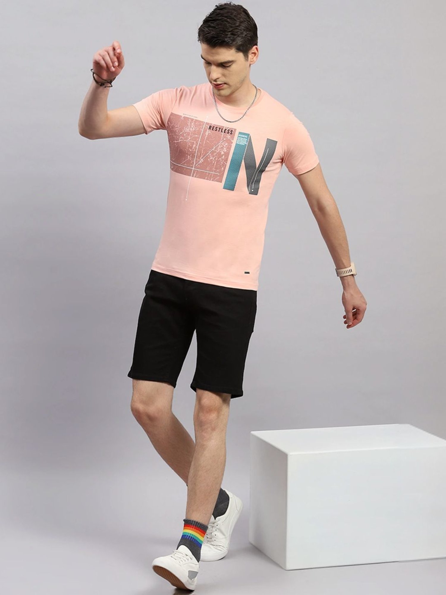 Monte Carlo Peach Regular Fit Printed T-Shirt