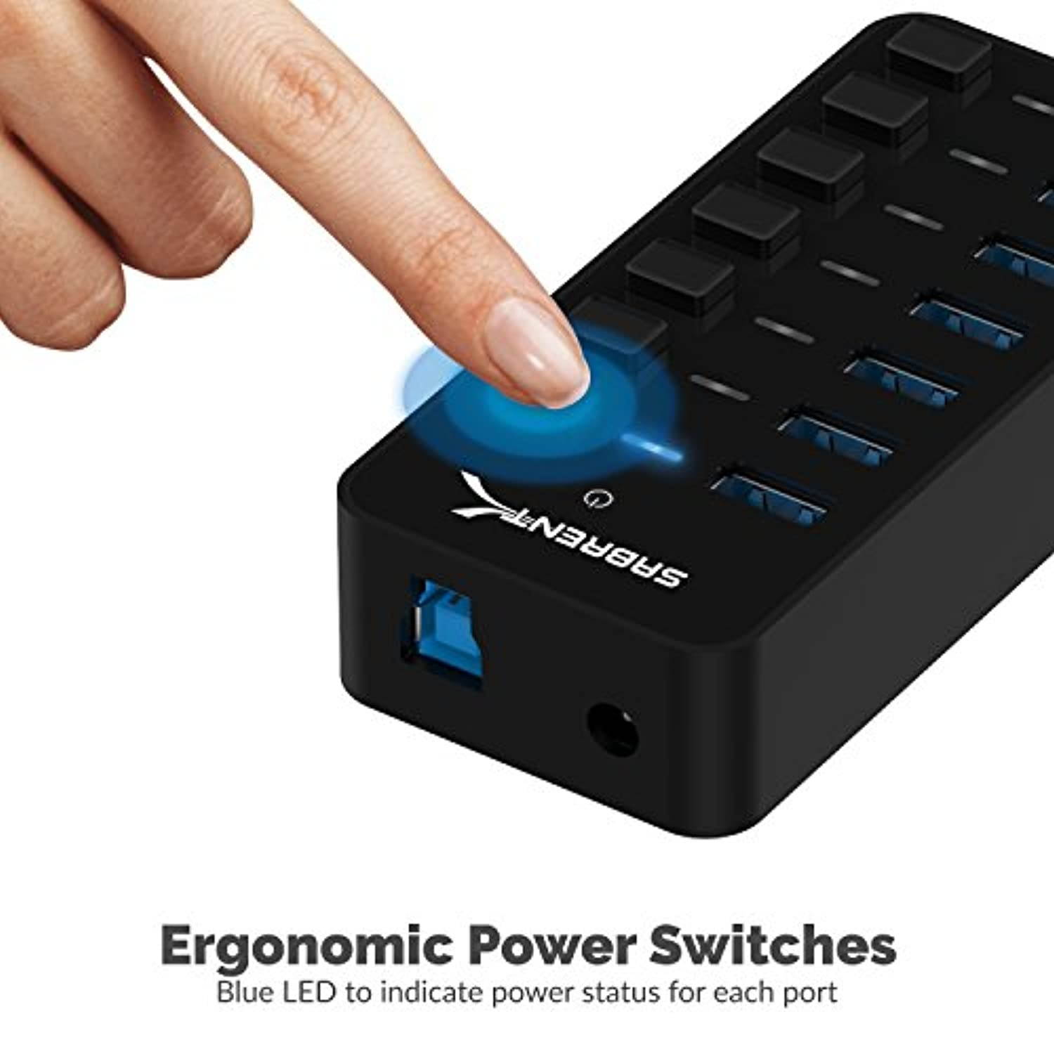 Sabrent 36W 7-Port USB 3.0 Hub with Individual Power Switches and LEDs Includes 36W 12V/3A Power Adapter (HB-BUP7) (HB-BUP7)
