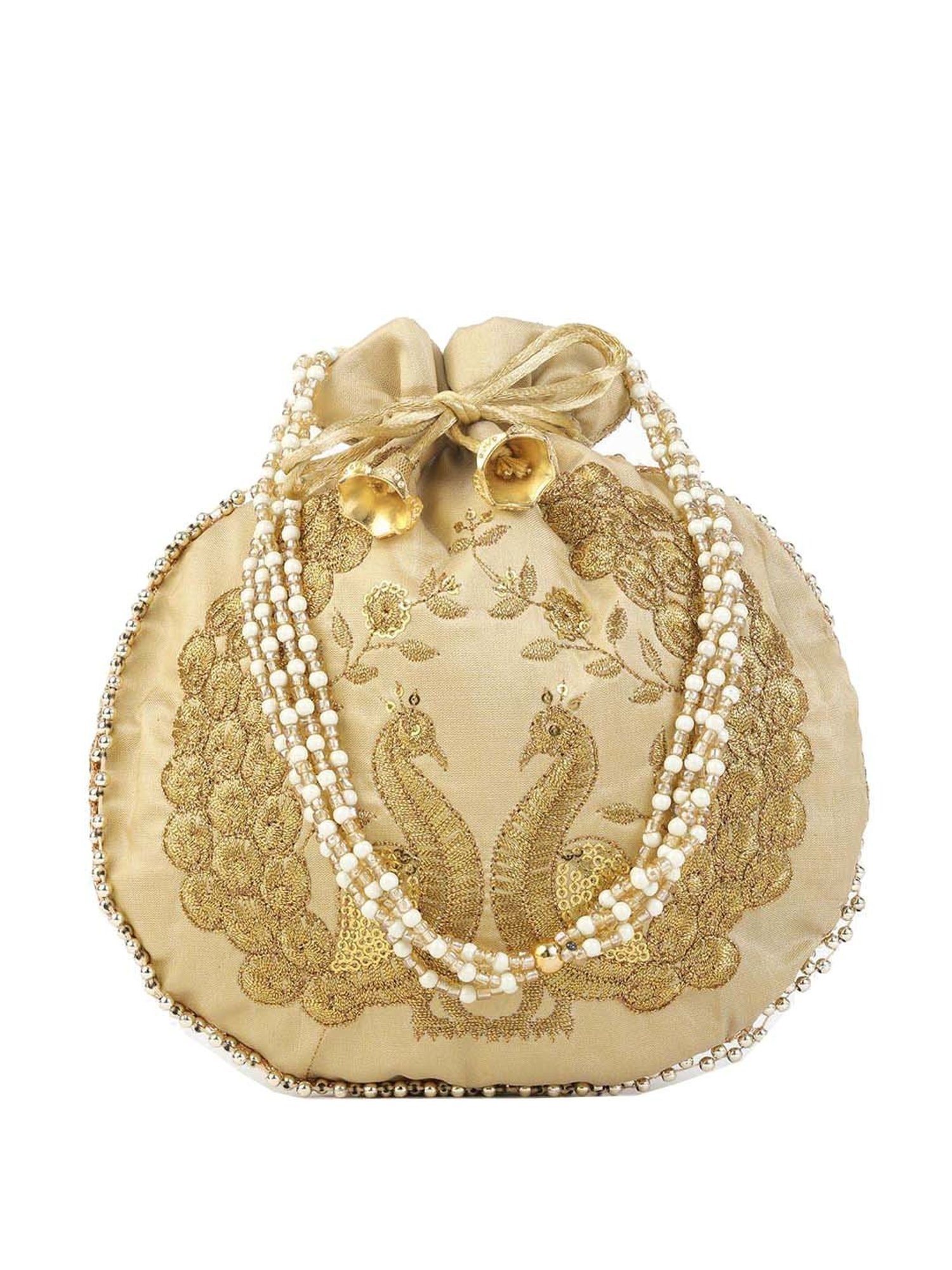 Gaurapakhi Beige Embroidered Potli