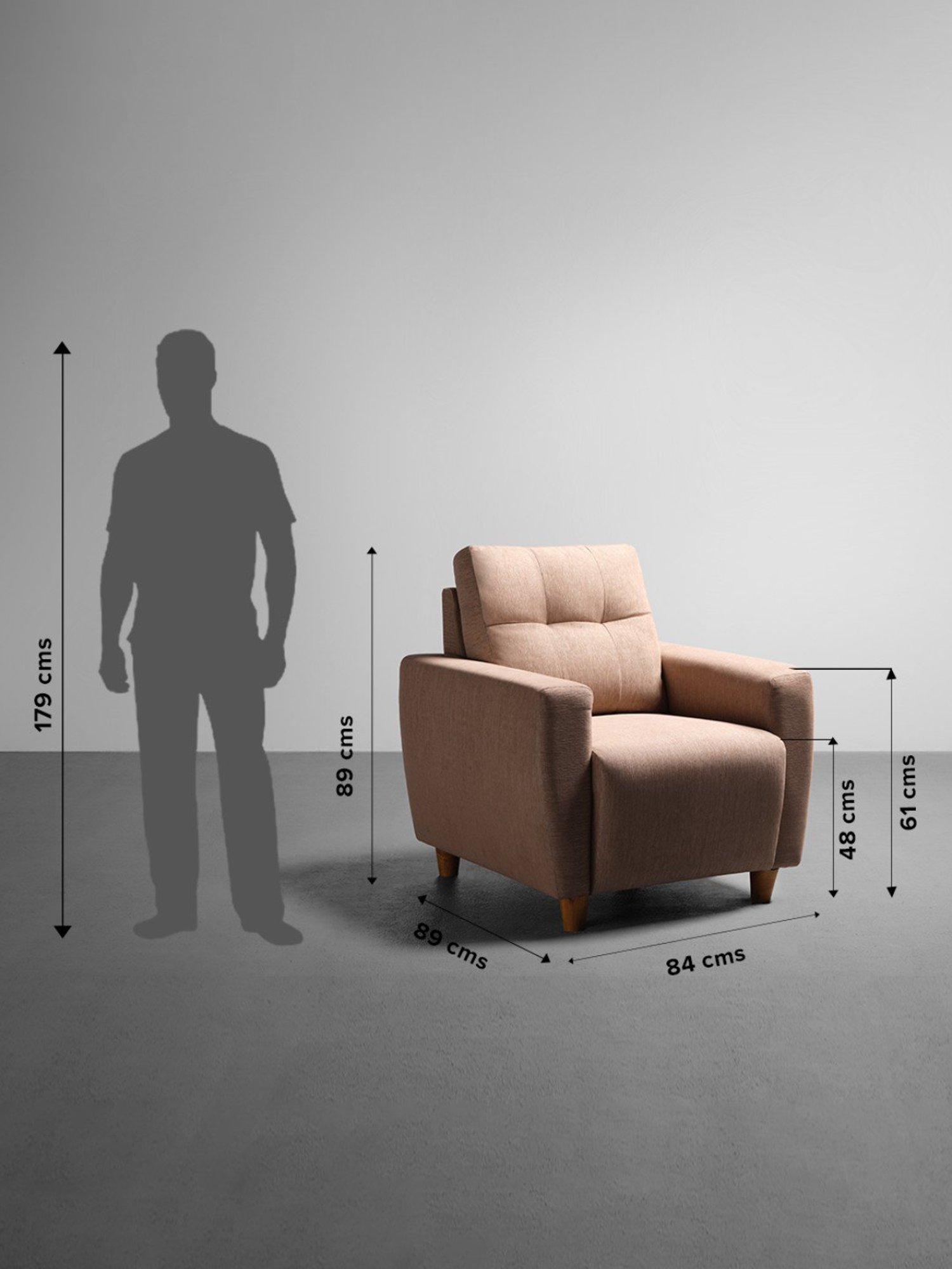 Sleepyhead Yolo Coco Brown Fabric 1 Seater Sofa