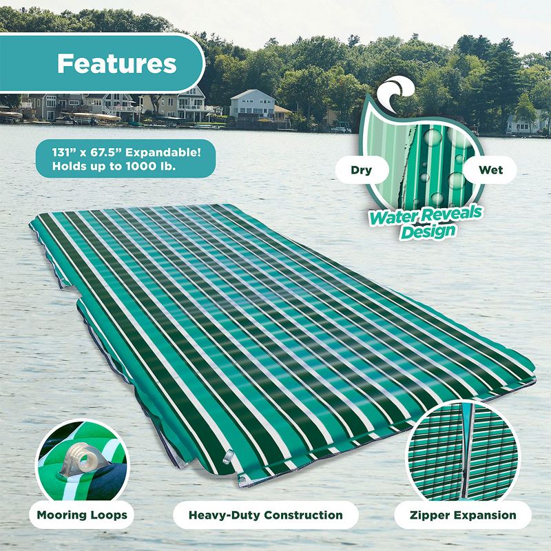 Aqua Leisure 11 Foot Inflatable and Supersized Floating Party Platform with Soft, Water Activated Fabric in Stripe Print for Beach, Teal