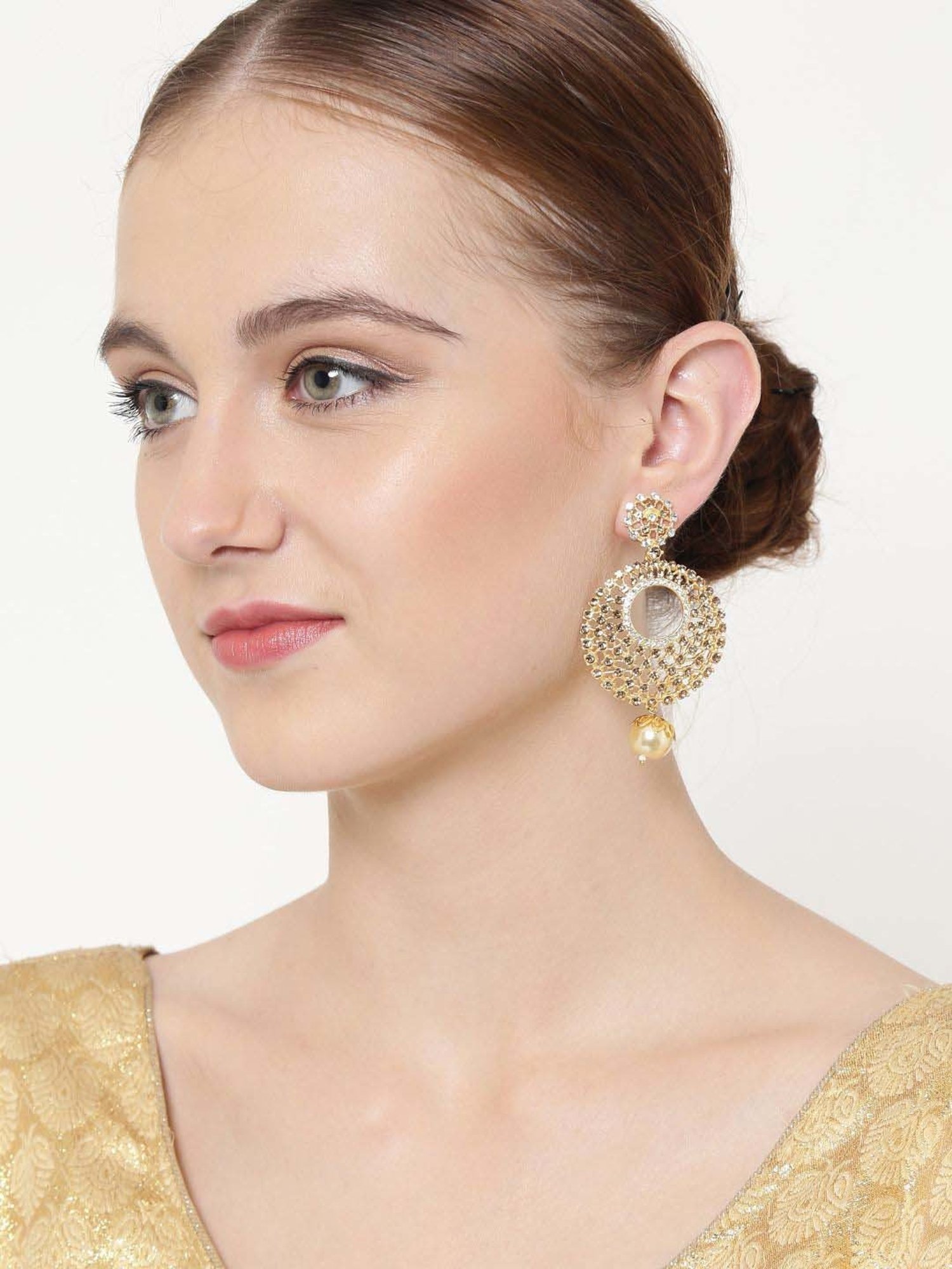 Panash Gold-Plated Handcrafted Crescent Shaped Dangler Earrings