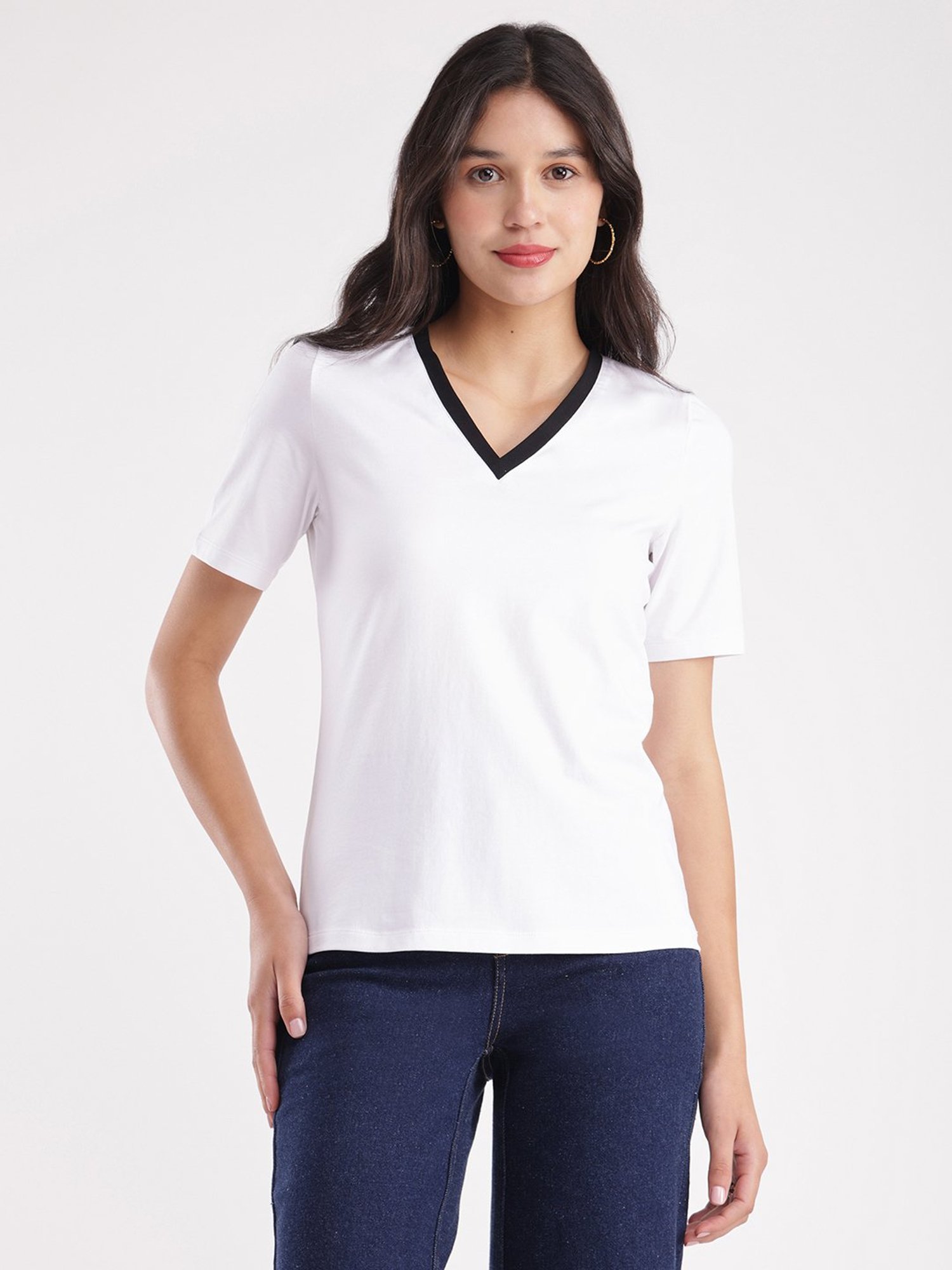 Fablestreet White Cotton Relaxed Fit T-Shirt