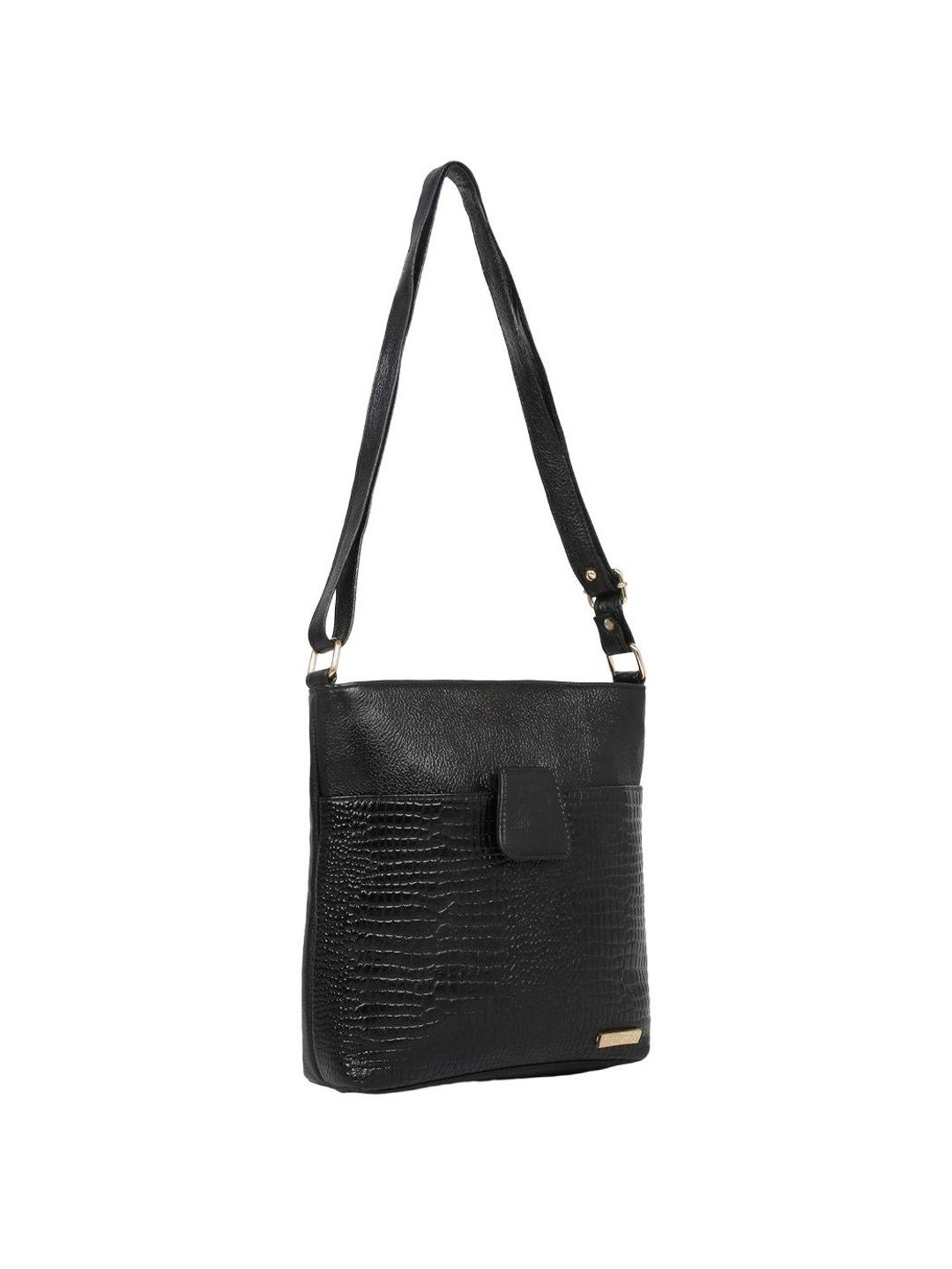 Teakwood Leathers Black Textured Sling Handbag