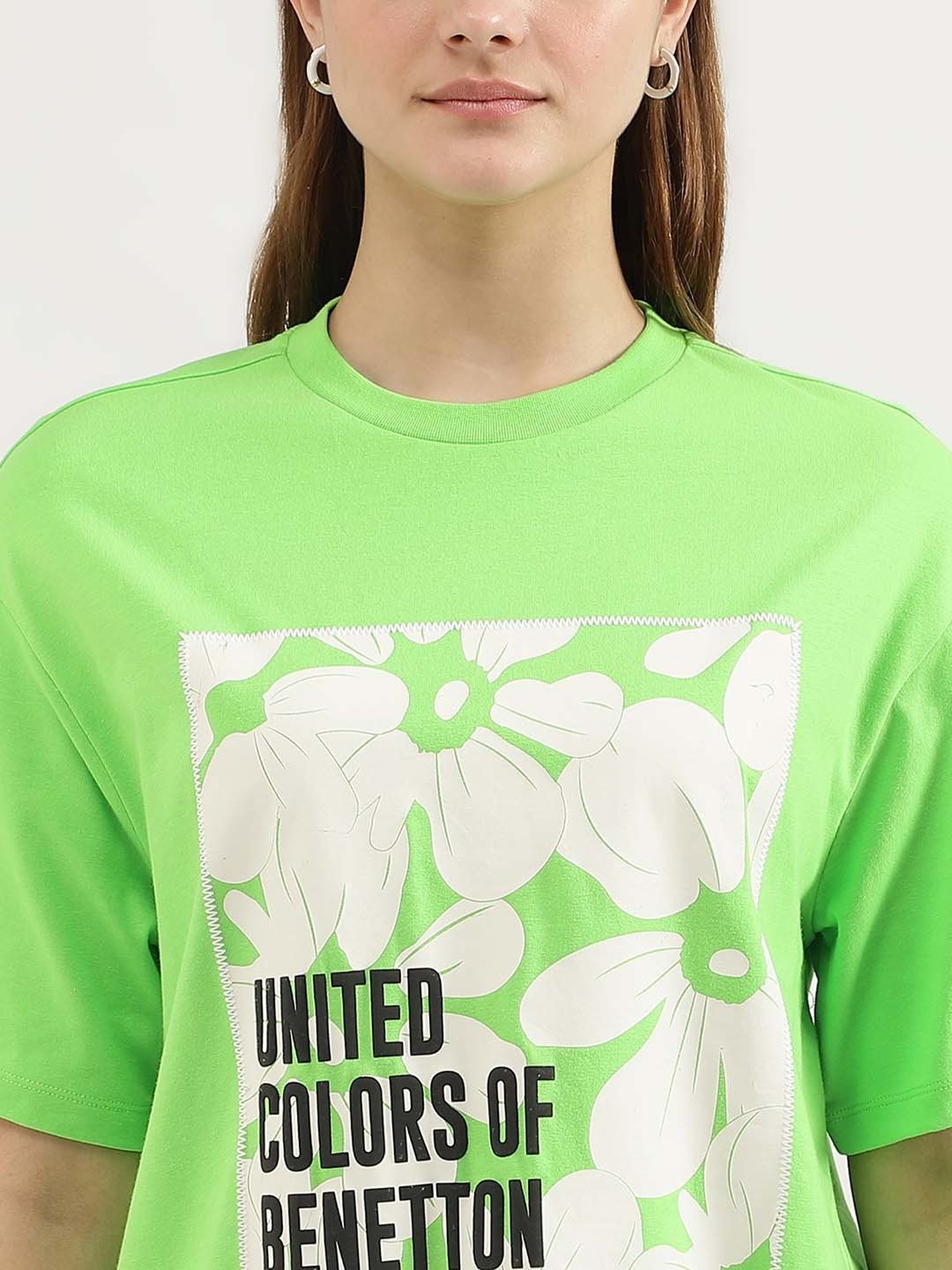 United Colors of Benetton Green Cotton Printed T-Shirt