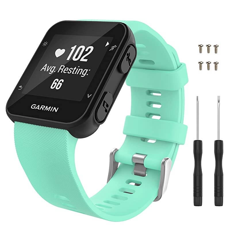 Garmin Forerunner 35 Watch Band Soft Silicone Replacement Watch Band Sport Bracelet Strap with 6pcs Screws and 2pcs Screwdrivers for Garmin Forerunner 35 GPS Running Smart Watch Mint Green
