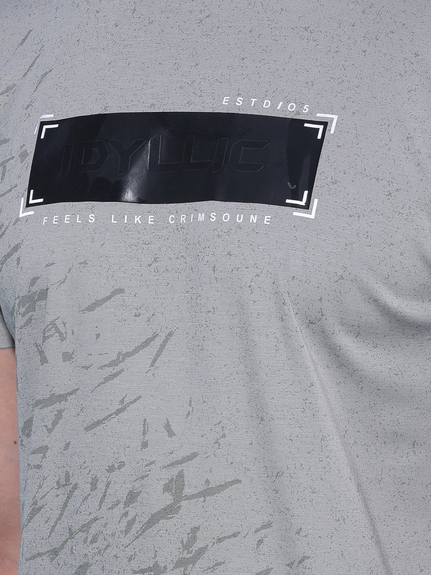 Crimsoune Club Grey Cotton Regular Fit Printed T-Shirt