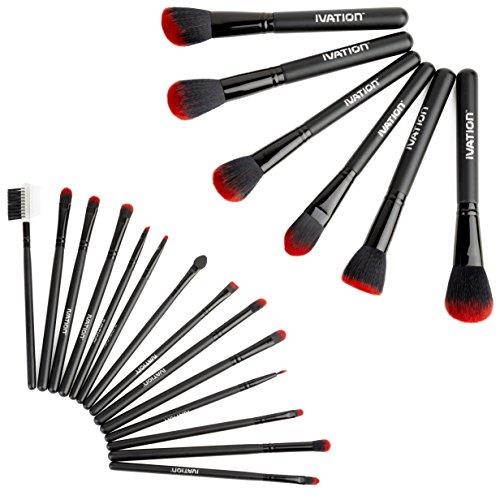 Ivation Cosmetics 20 Pieces Natural Facial Makeup Brush Set with Leather Pouch (Black)