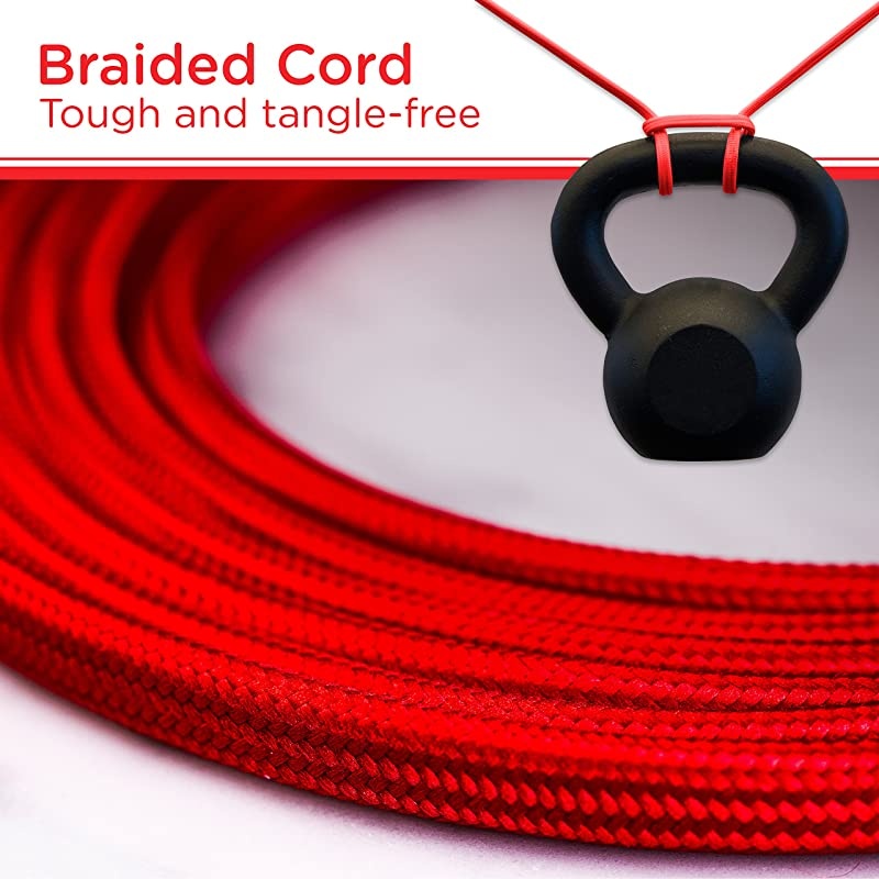 Bright Red, Designer 3-Outlet Extension Cord, 8 Ft Braided Cable, 2-Prong Power Strip, Slide-to-Lock Safety, Low-Profile Flat Plug, Polarized, ETL Listed, 39985-T1, 8 ft, 8 Ft