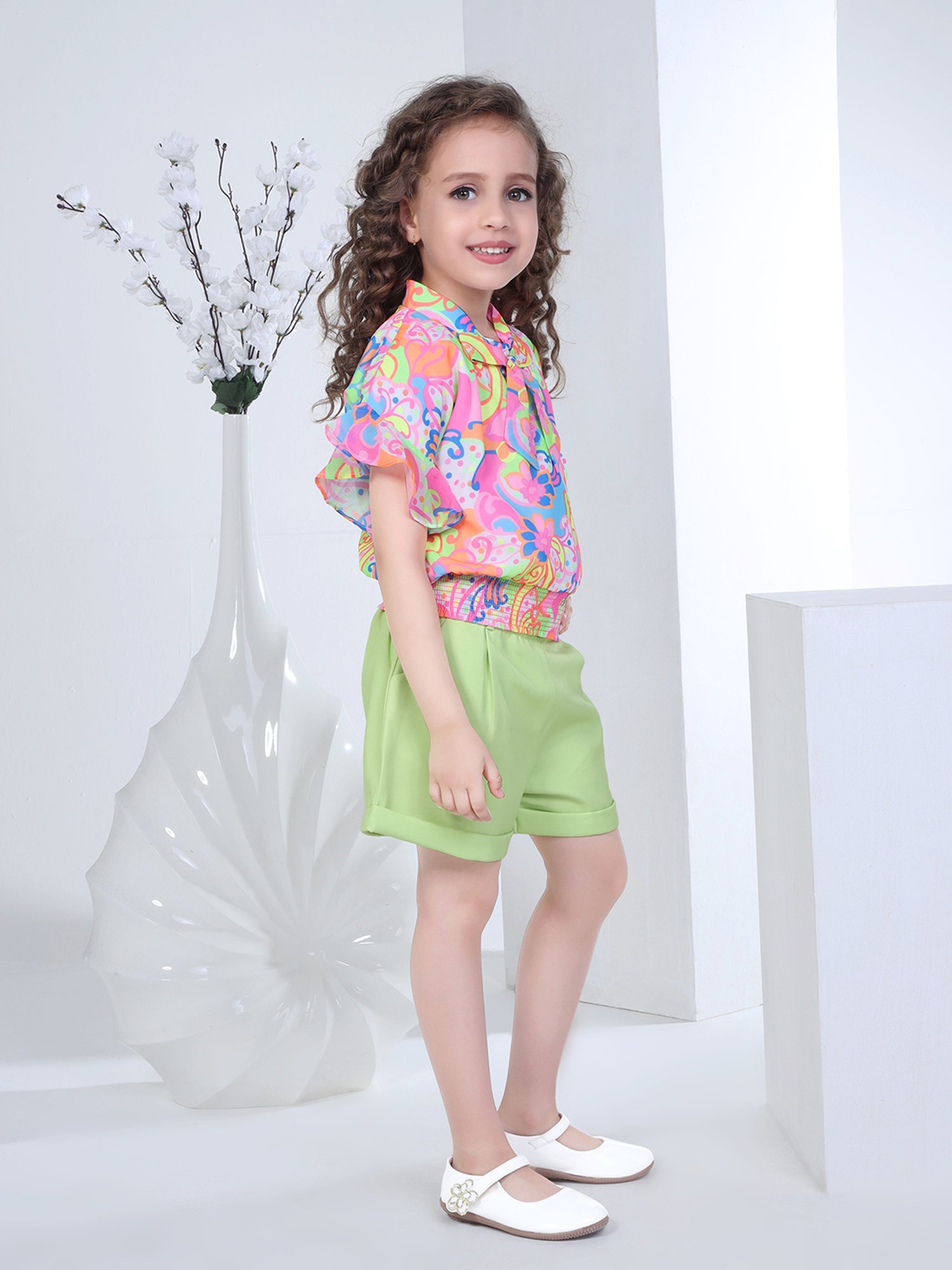 Peppermint Kids Multicolor Printed Top with Shorts