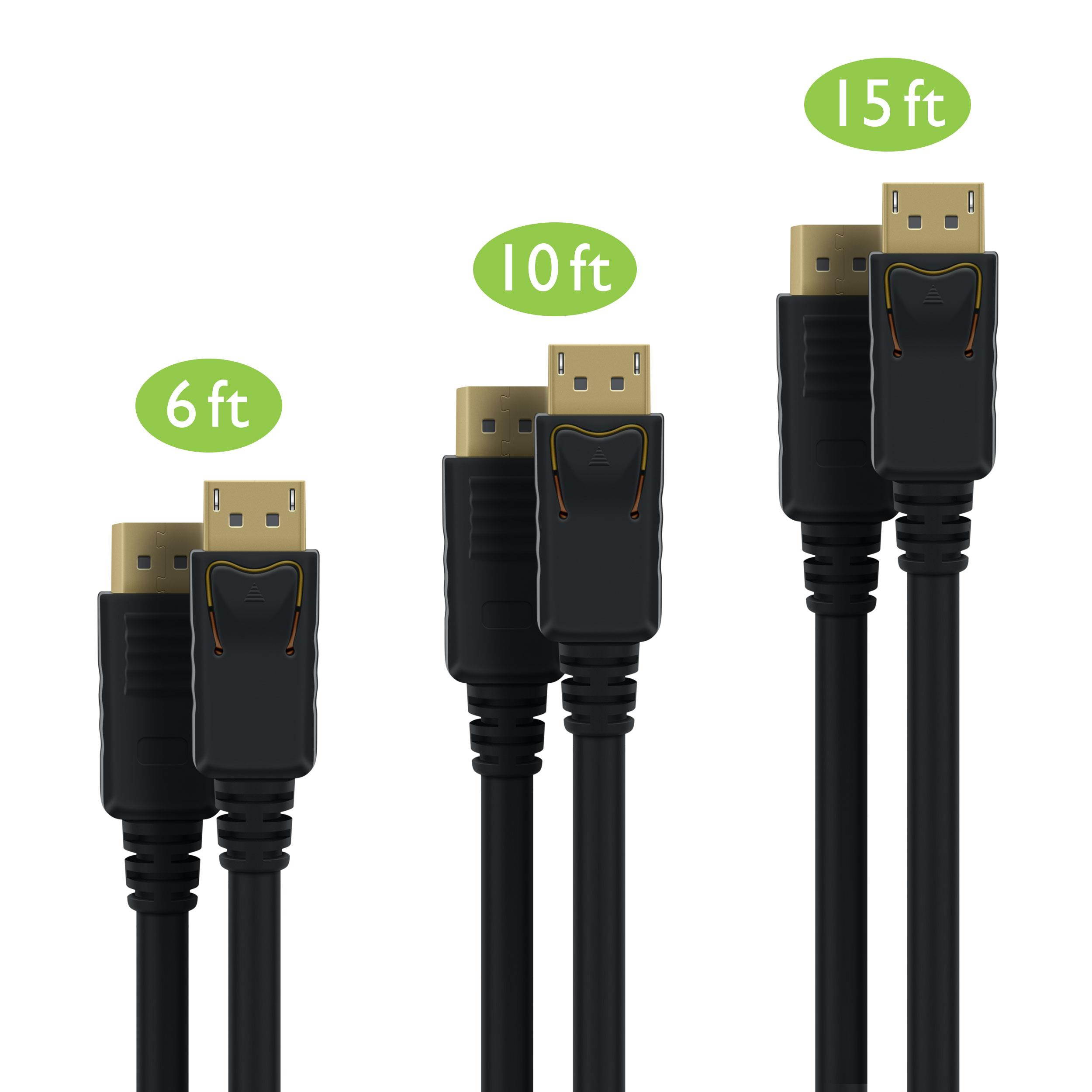GearIT 3-Pack (6ft, 10ft, 15ft) Gold Plated DisplayPort to DisplayPort Cable [Assorted Lengths] 4K Resolution Ready (DP to DP Cable) Black