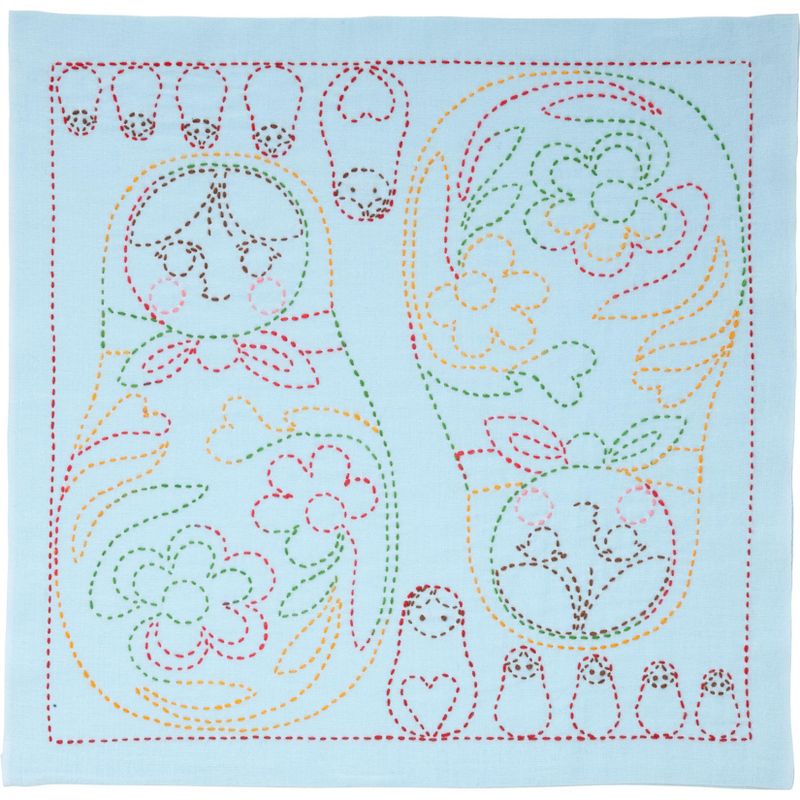 Sashiko World Russia Stamped Embroidery Kit-Matryoshka