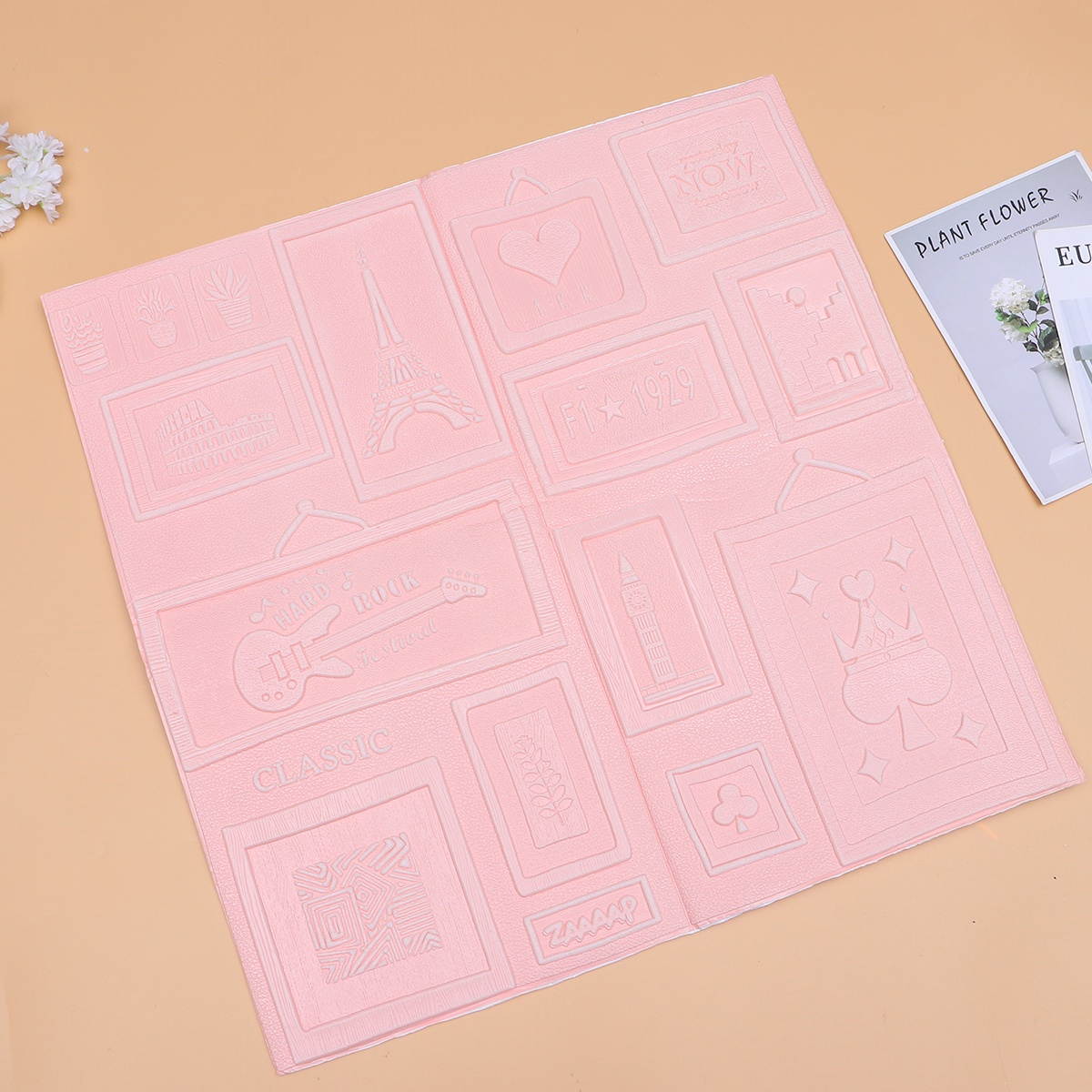 3D Wall Stickers Embossment Background Wall Photo Frame Nordic Style Anti-collision Decoration Wallpaper for Living Room (Photo Frame-White)