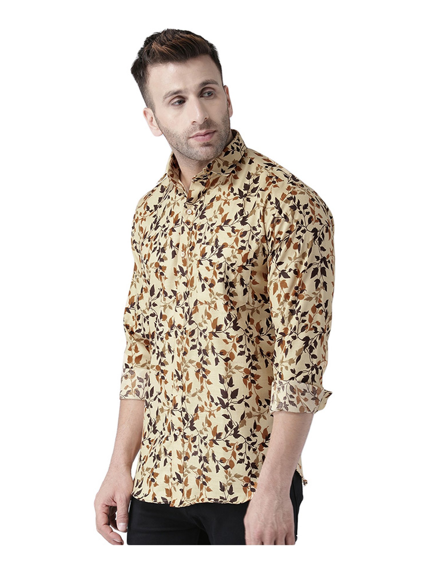 Hang Up Beige & Brown Slim Fit Printed Shirt