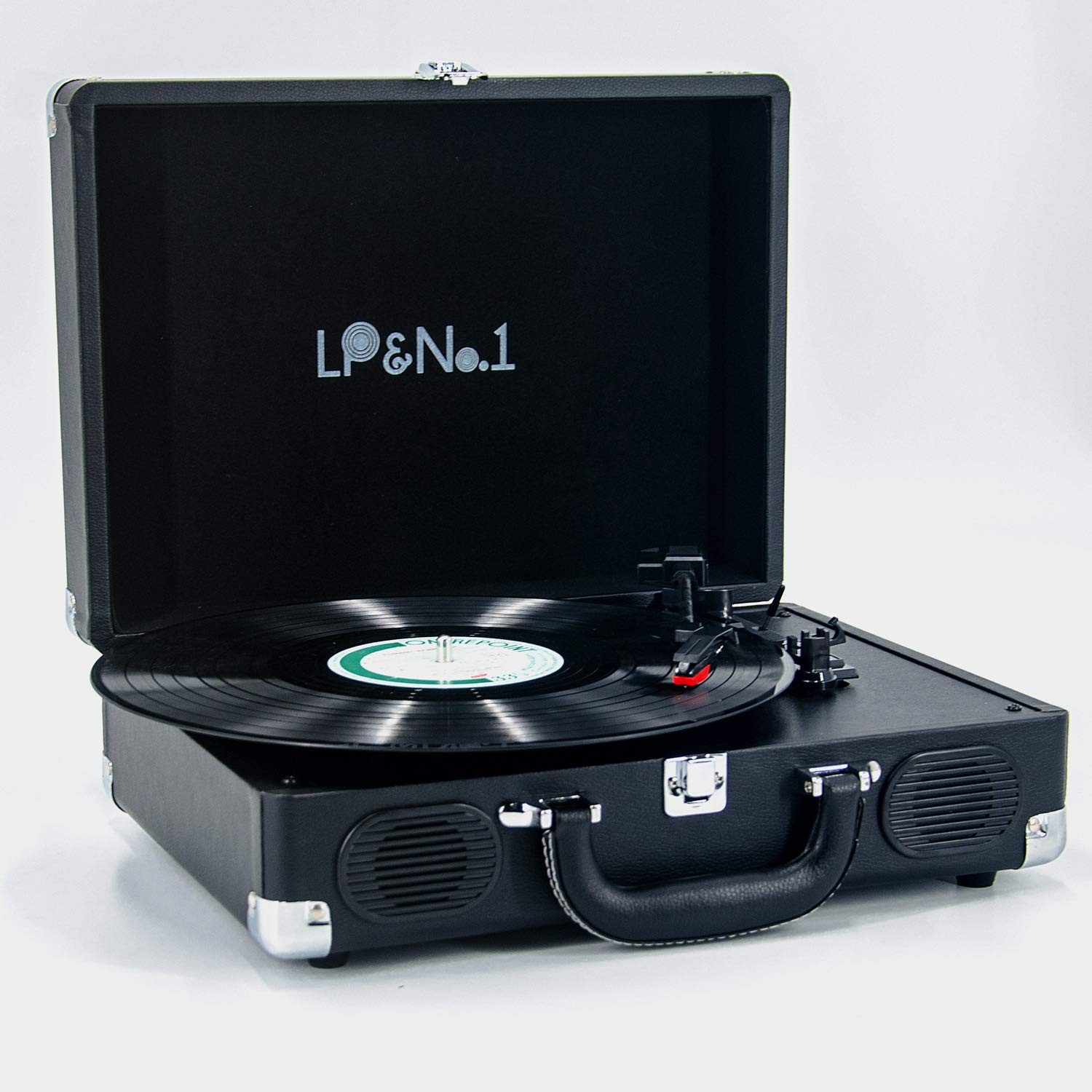 LP&No.1 Portable Suitcase Turntable with Stereo Speaker,3 Speeds Belt-Drive Vinyl Record Player Blue