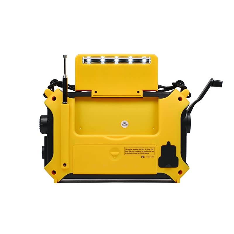 KA500 5way Powered Solar PowerDynamo Crank Wind Up Emergency AMFMSWNOAA Weather Alert Radio with FlashlightReading Lamp and Cellphone Charger Yellow