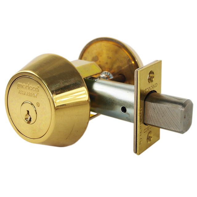 Medeco, 11-0100-05-00, Bright Brass, Single Cylinder Deadbolt, 2-3/8" Backset 00 Keyway HIGH SECURITY