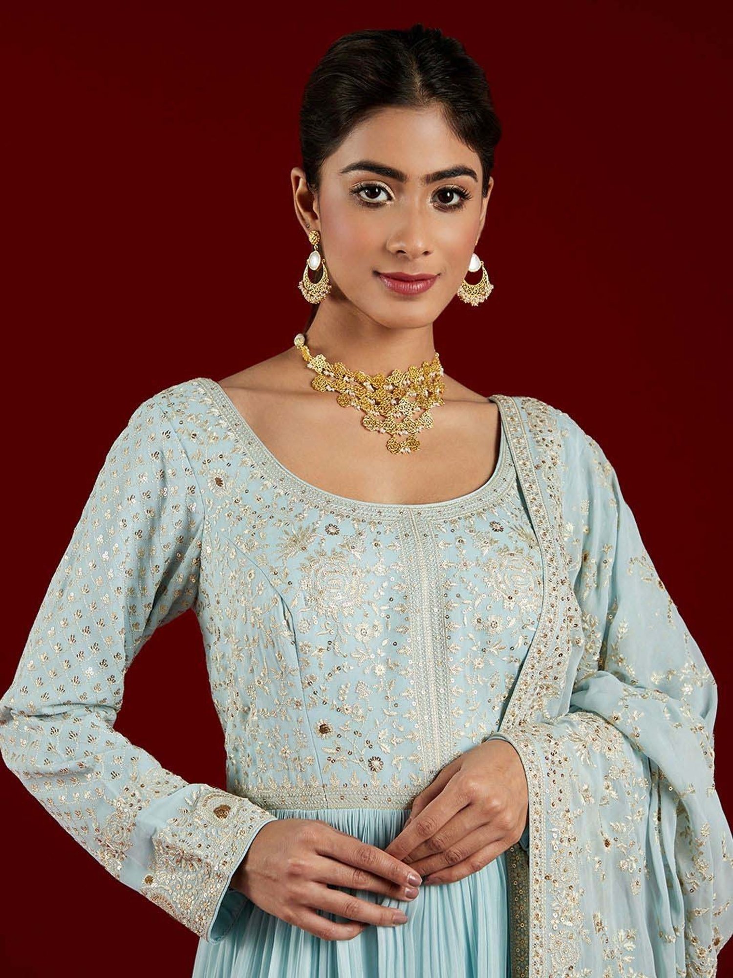 Libas Art Blue Embroidered Kurta Pant Set With Dupatta