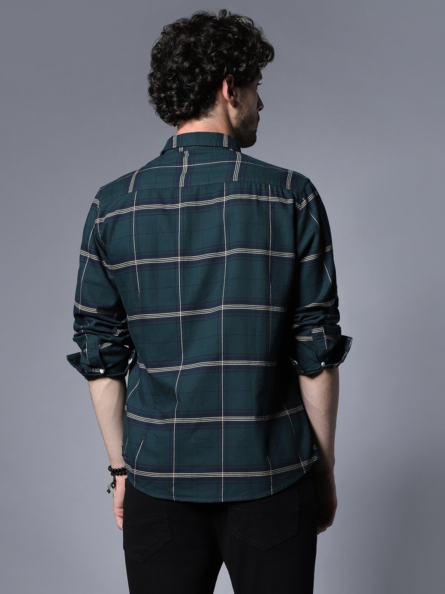 High Star Green Relaxed Fit Checks Shirt