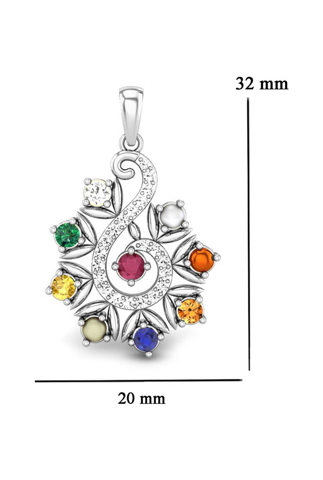 Clara Navratna Stone Nine Gems 92.5 Sterling Silver Pendant