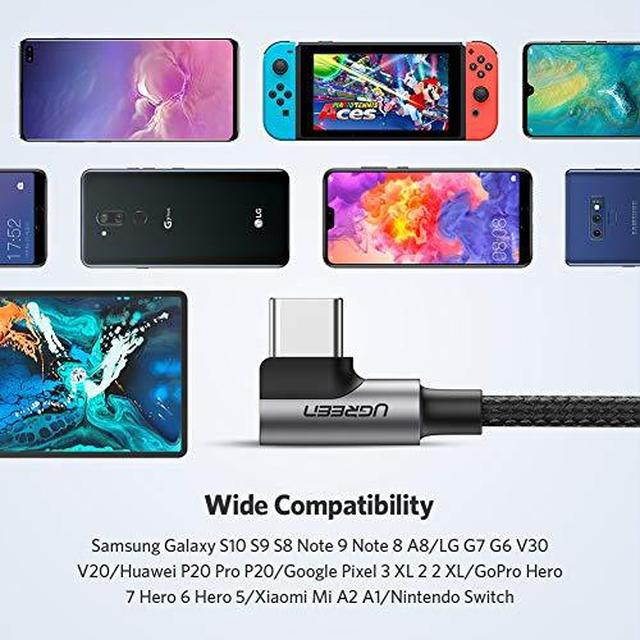 UGREEN USB C Right Angle Cable 90 Degree Type C Fast Charger Compatible with Samsung Galaxy S20 S10 S10E S9 S8 Plus Note 9 8, LG G8 G7 V20 V40 V30 G6 G5, Nintendo Switch, GoPro Hero 7 8 5 6 (1.5ft)