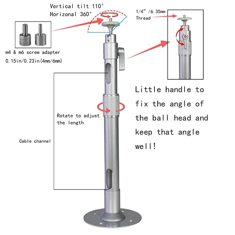 Universal Drop Ceiling Projector Mount 236413 in Silver Height 360&deg;Rotation Extendable High Profile Projector Hanger Long Projector Bracket Multifunctional for Projectors CCTV DVR Camera