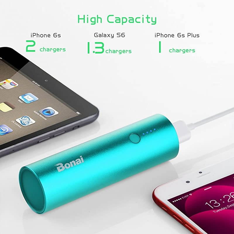 Portable Charger  Power Bank 5000mAh UltraCompactAluminumTravel Slim External Backup Battery Pack HighSpeed Output Compatible iPhoneiPadiPodSamsung MintCharging Cable Included