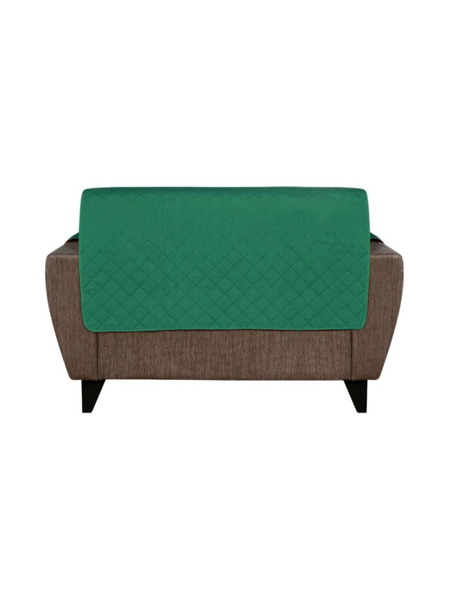 @home EMERALD & GREEN Solid Polyester Quilted Reversible 2 Seater Sofa Cover
