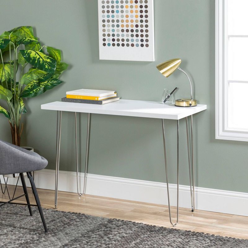 42" Hairpin Leg Writing Desk White - Saracina Home