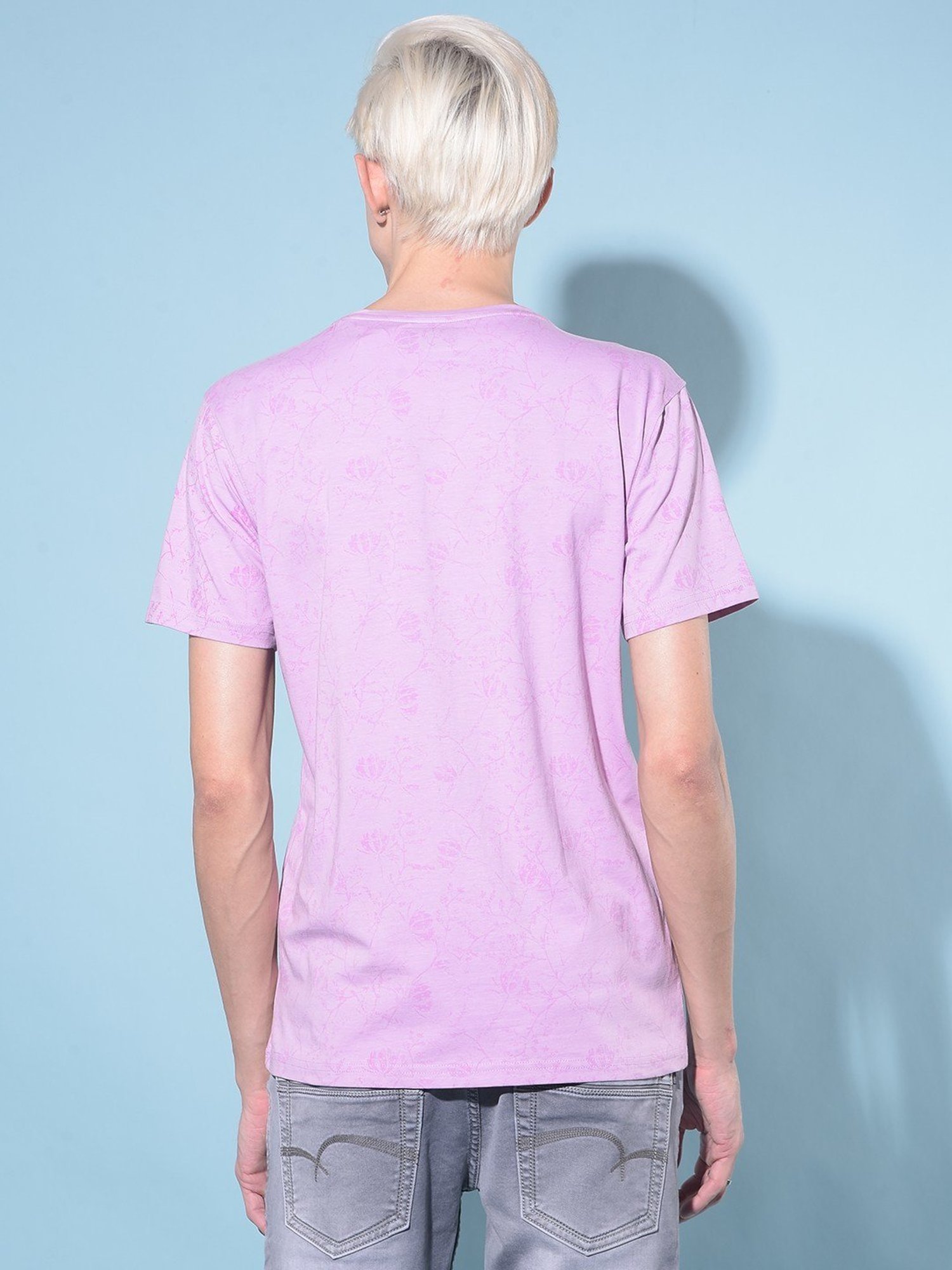 Crimsoune Club Purple Cotton Slim Fit Printed T-Shirt