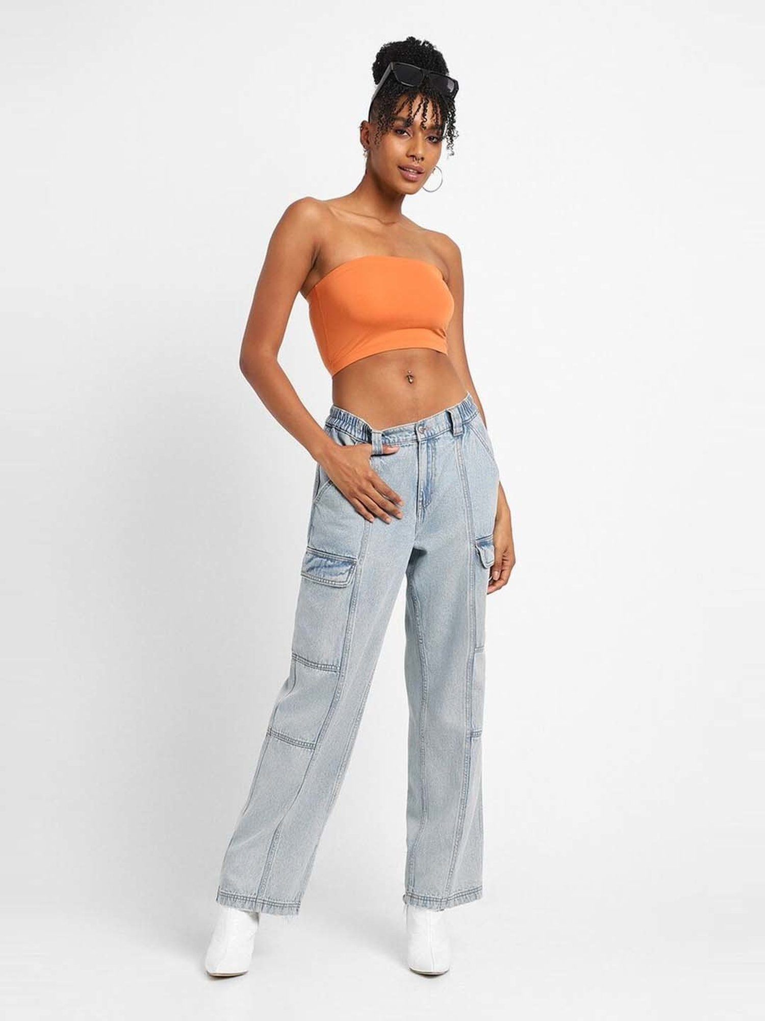Forever 21 Orange Regular Fit Tube Top