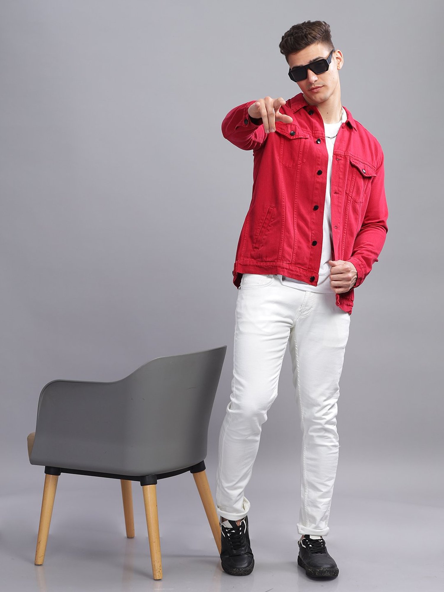Kuons Avenue Cherry Red Regular Fit Denim Jacket