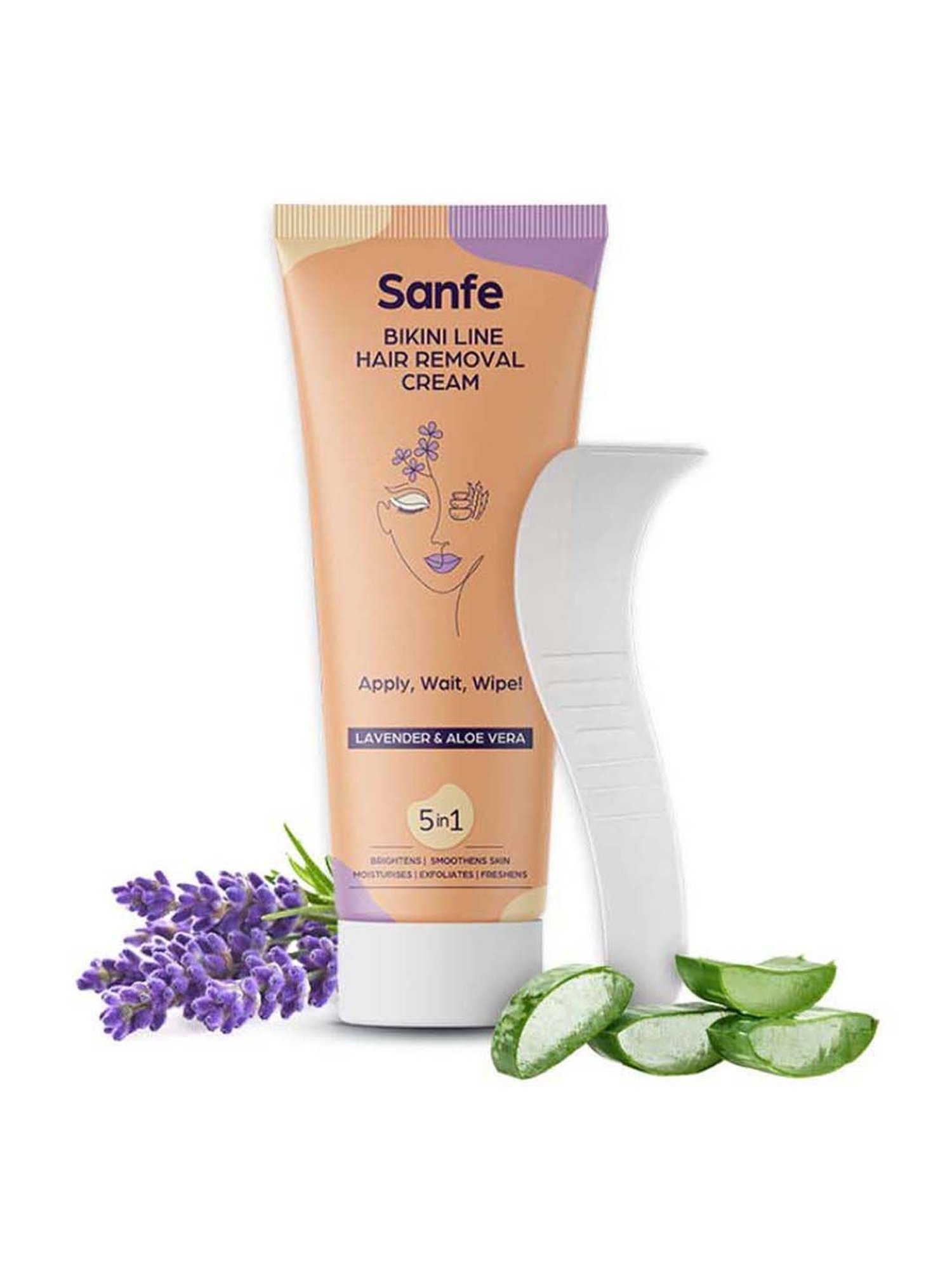 Sanfe Bikini Line Hair Removal Cream with Spatula and Intimate Wipes - 50 gm