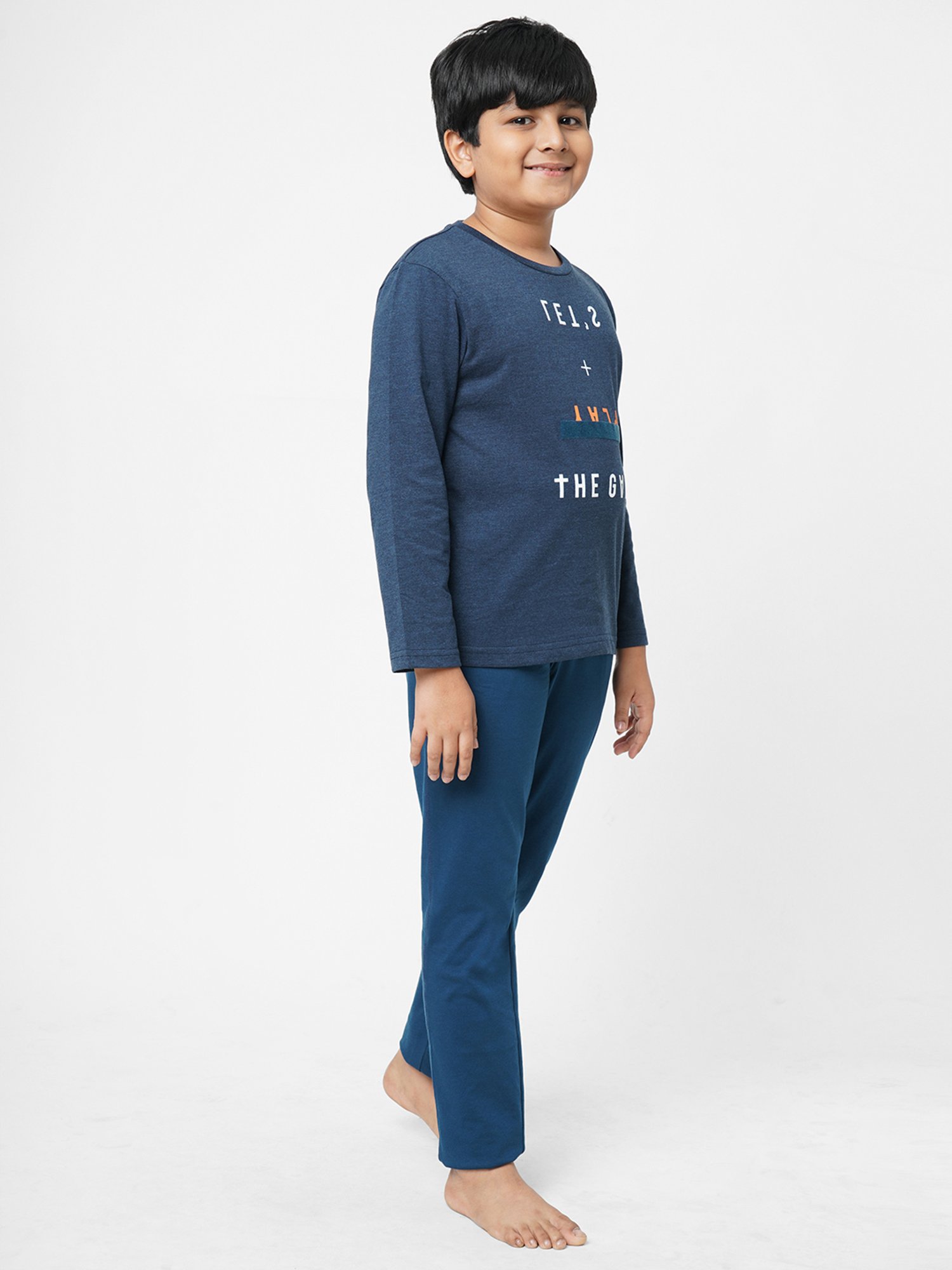 Sweet Dreams Kids Navy & Teal Printed Full Sleeves T-Shirt with Pyjamas
