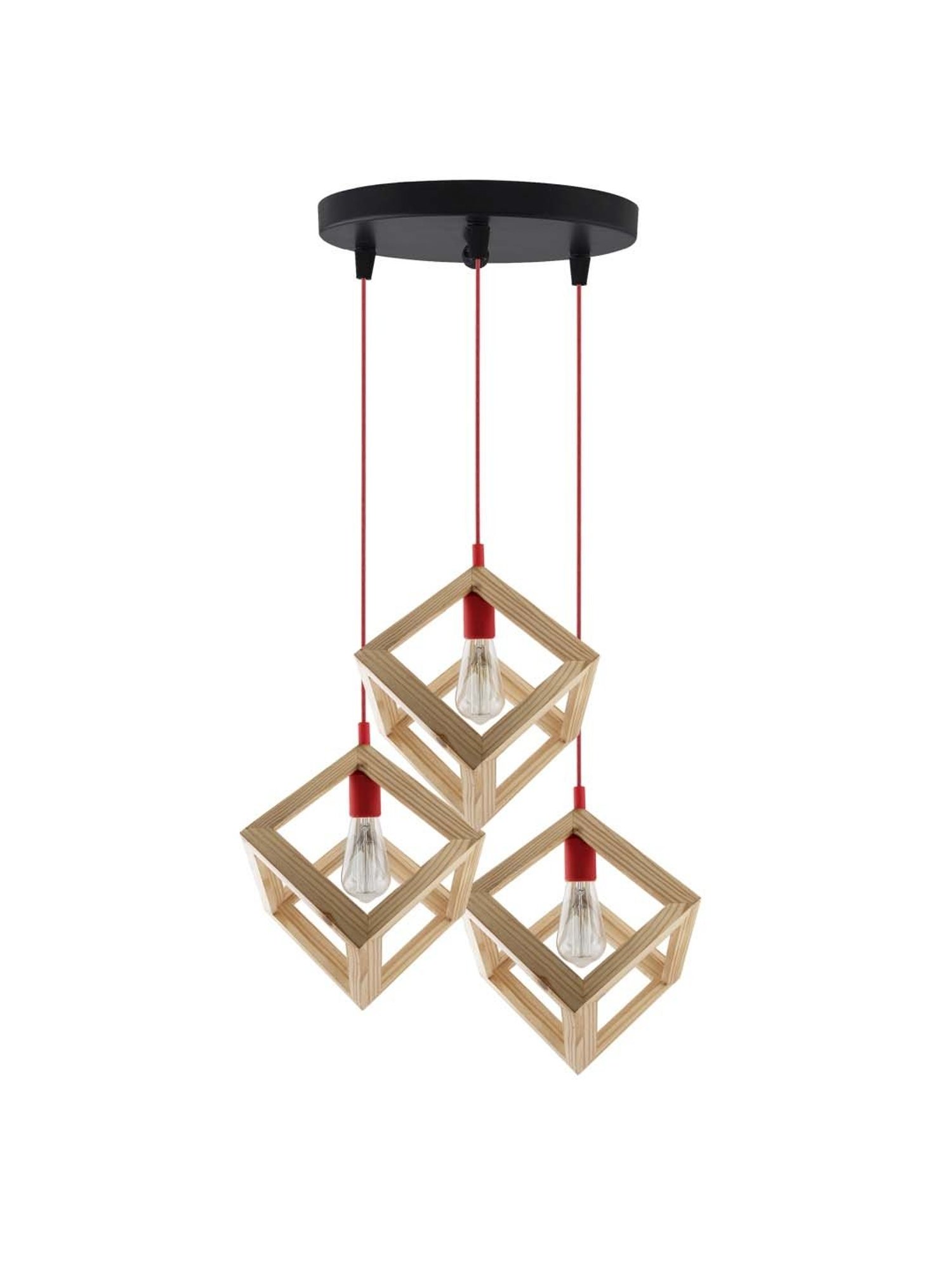 Homesake 3-Lights Round Cluster Beige Wooden Modern Nordic Cube Hanging Light  (Bulb not included)