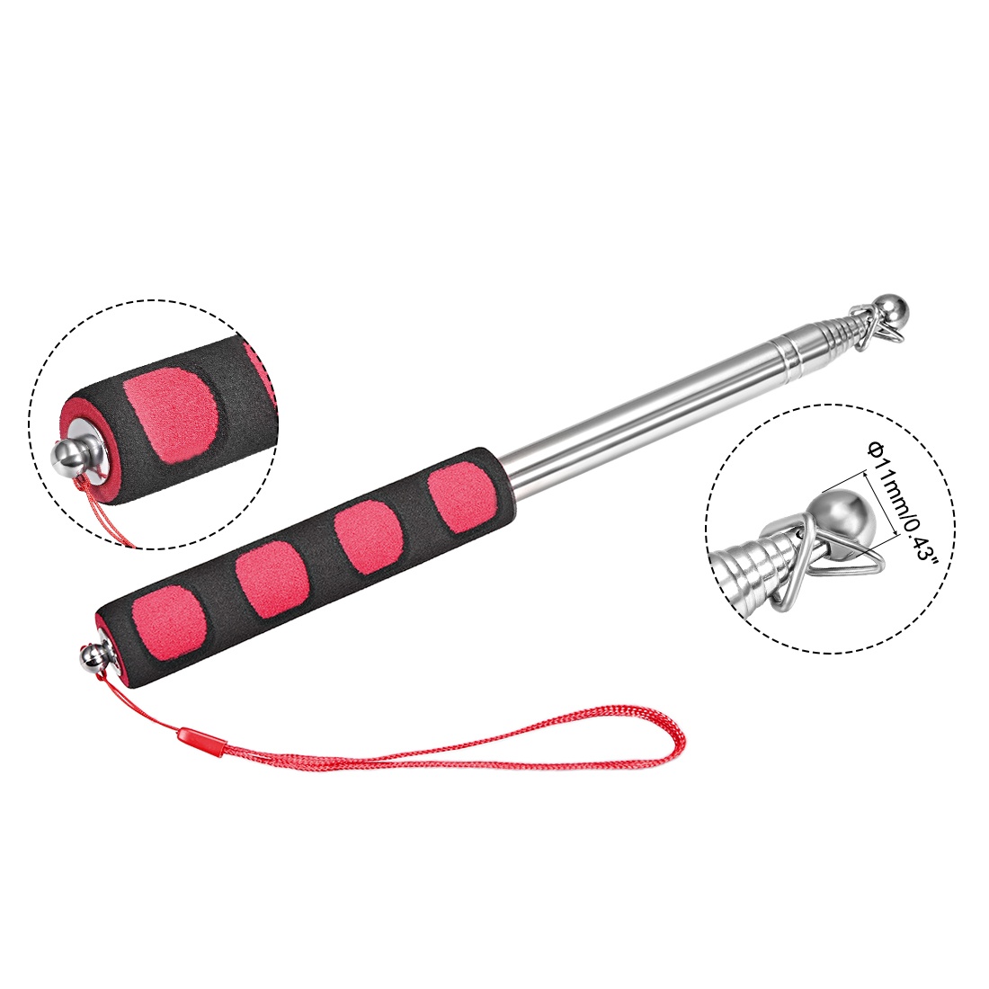4.6ft/1.4m Telescopic Handheld Flagpoles Stainless Steel Guide Flag Pole Sponge Handle Teaching Pointer for Tour Guides and Teachers Red 3pcs