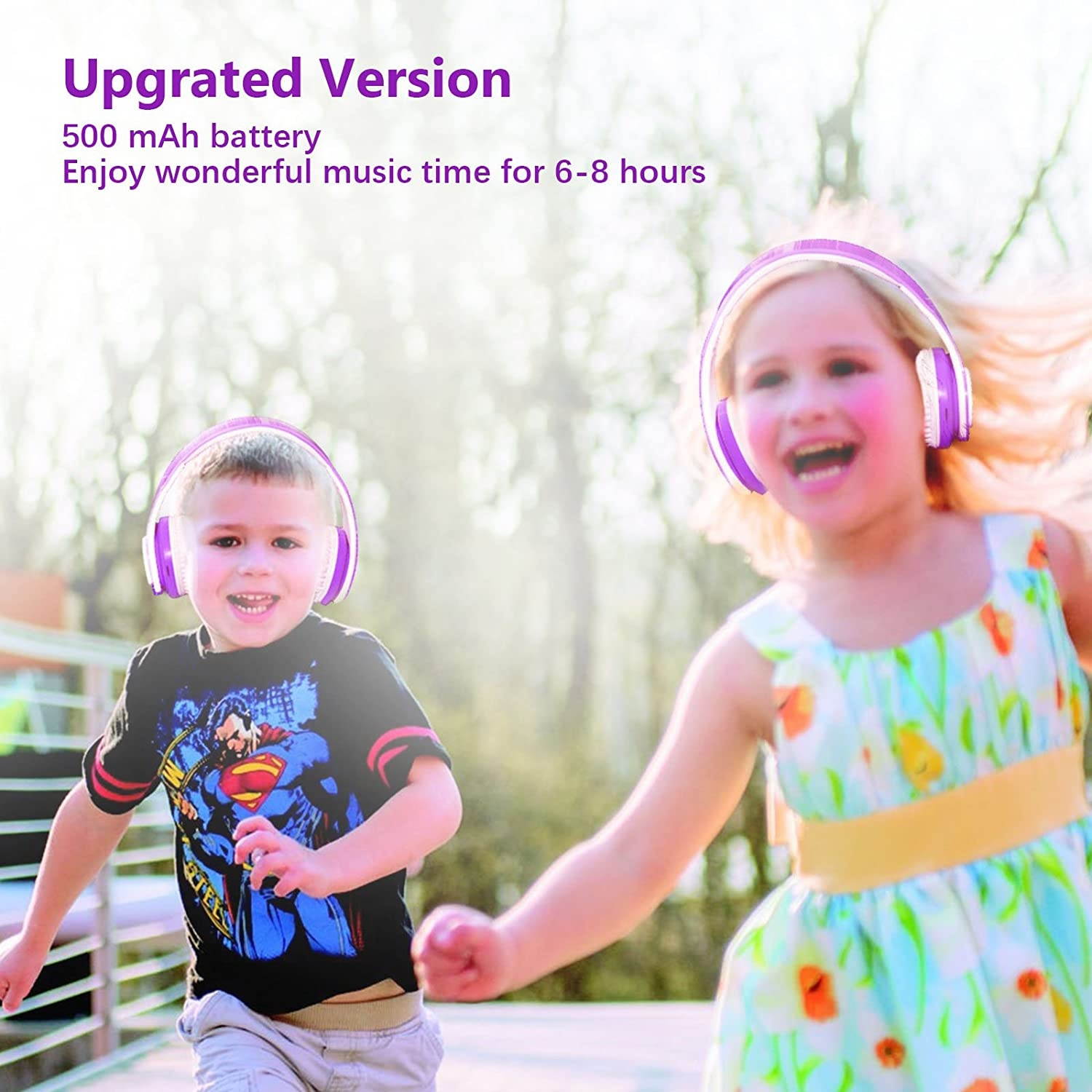 Kids Headphones Bluetooth Wireless On-Ear Foldable Stereo Sound Headset Safey Volume Limited Long Playing time SD Card Slot Build-in Mic 3.5mm Jack Wireless/Wired Headphones(Purple)