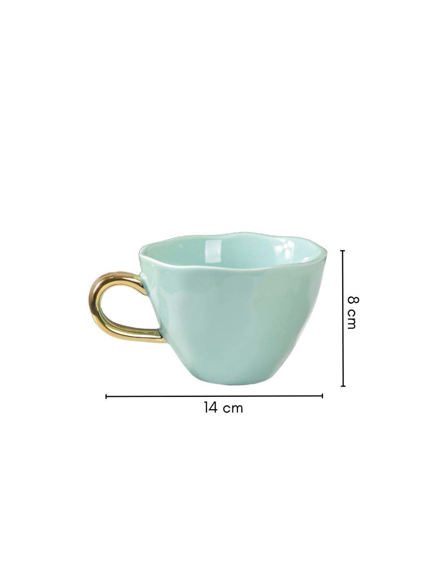 Nestasia premium quality mint ceramic Teacup with golden handle for serving Coffee/Tea/Warm Drinks