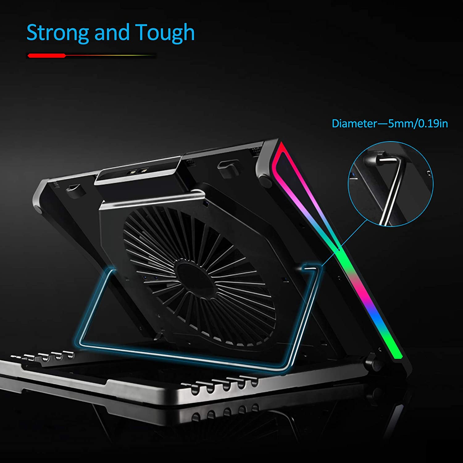 RGB Laptop Cooling Cooler Pad for 17-20 Inch Notebook 1 Fan Heavy Coolers Pads, 2 USB Ports, AA2