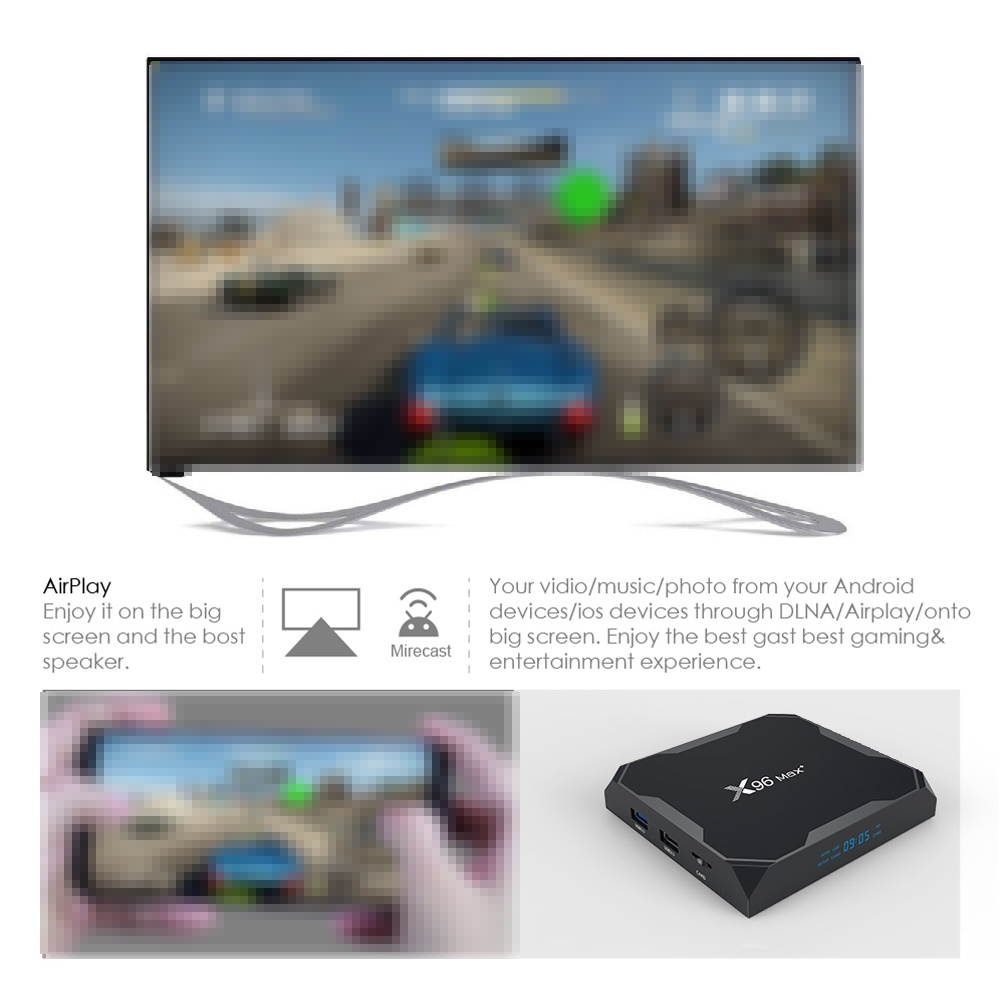X96 max+ 4K Smart TV Box, Android 9.0, Amlogic S905X3 Quad-Core Cortex-A55,4GB+32GB, Support LAN,