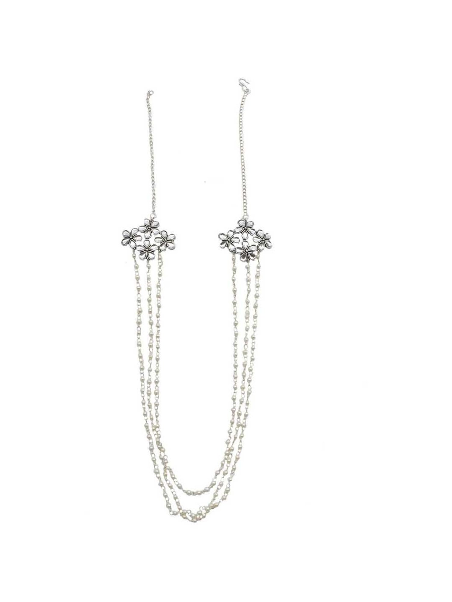 Teejh Garland Layered Pearl Polki Silver Oxidized Long Necklace