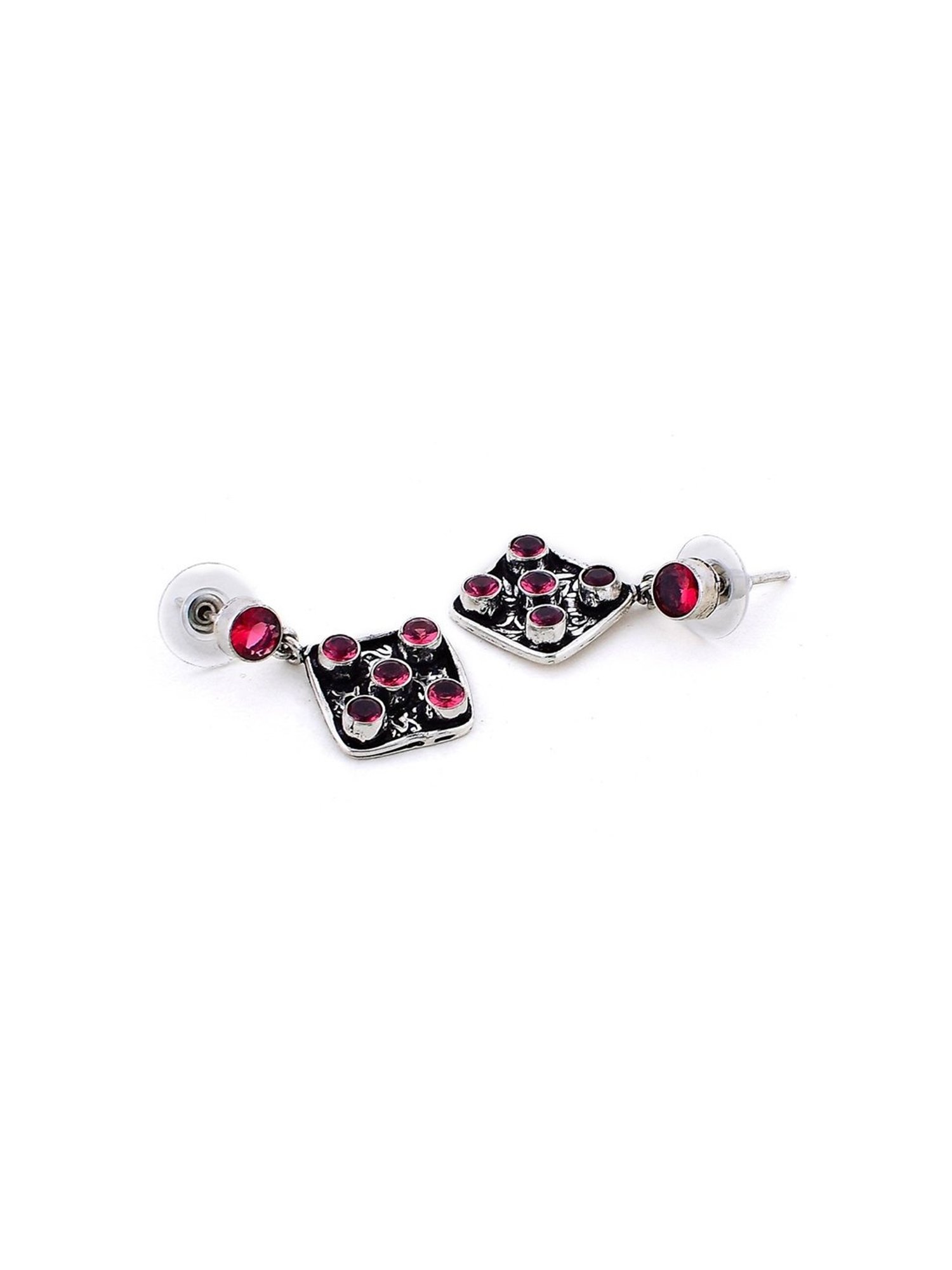 Imli Street Pink Silver Tone Stone-Studded Handcrafted Dangler Earrings