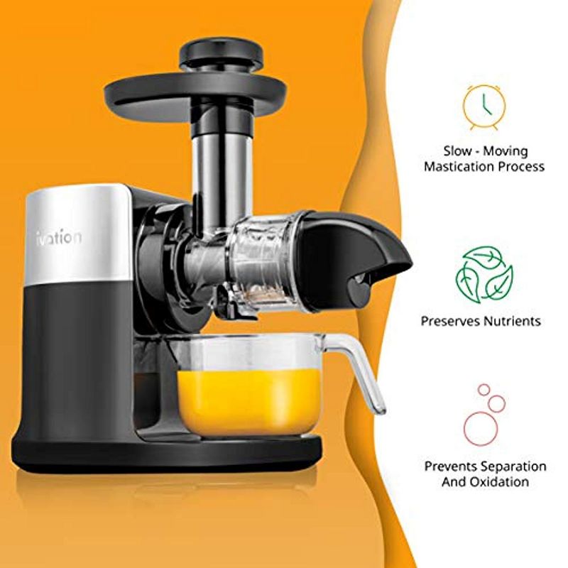 Ivation Slow Masticating Juicer Machine, 70 RPM Horizontal Juice Extractor Cold Press Juicer, Easy to Clean with Quiet Motor and Reverse