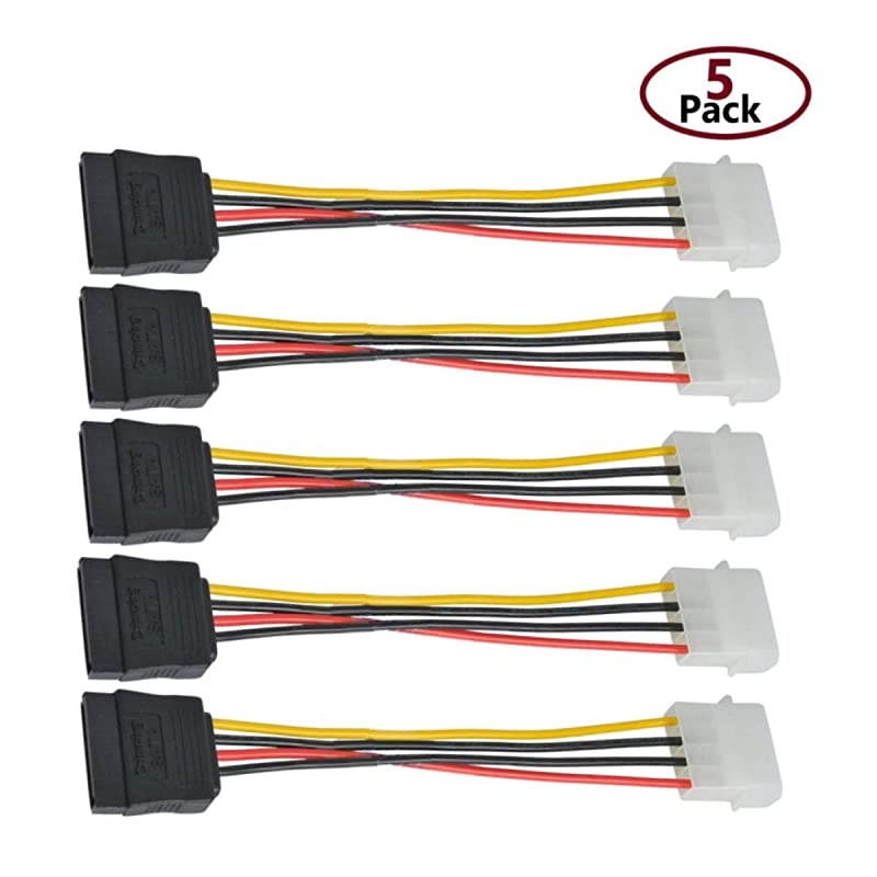 5Pack 4 Pin Molex to 15 Pin SATA Power Cable Adapter for IDE 8 Inches